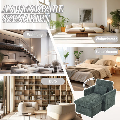 Loungestoel – Relaxstoel – Fauteuil – Leunstoel – Chenille Stoel – Inklapbaar & Ruimtebesparend – Zachte Chenille Bekleding & Telefoonhouder Met Opbergruimte