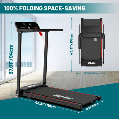 Treadmill | 1-12 Km/h Speed, 12 Training Modes, App Connectivity, LED Display With Remote, 100kg Capacity, Quiet & Foldable Design | Black Rubber, Kehot Brand, Wireless Wireless Music & App, Without Battery