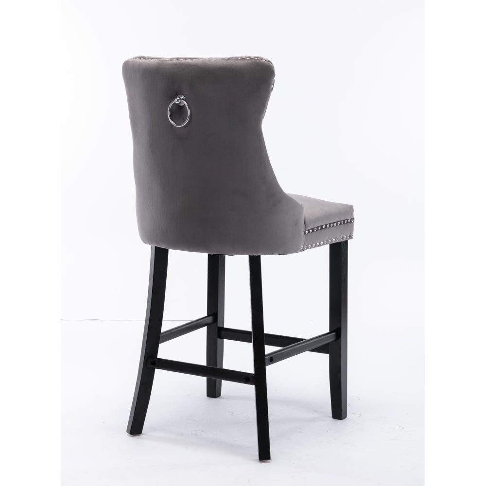 Barstoel – Barkruk – Barkrukken – Barstoelenset – Barstoelen – Grijs Velvet – Set Van 2 – Wing Back Rugleuning – Plush Gevoerd Comfort