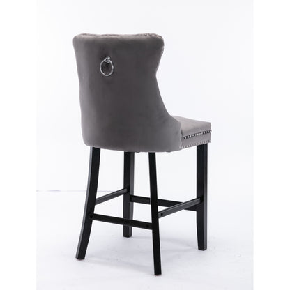 Barstoel – Barkruk – Barkrukken – Barstoelenset – Barstoelen – Grijs Velvet – Set Van 2 – Wing Back Rugleuning – Plush Gevoerd Comfort