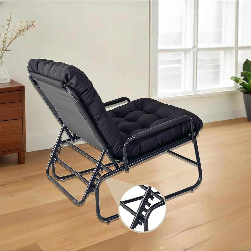 Relaxstoel – Lounge Stoel – Fauteuil – Ligstoel – Schommelstoel – Verstelbaar Met Voetenbank – Ergonomische Armleuningen – Duurzaam Metalen Frame – Zacht Kussen – Geschikt Binnen Buiten – Grijs Zwart