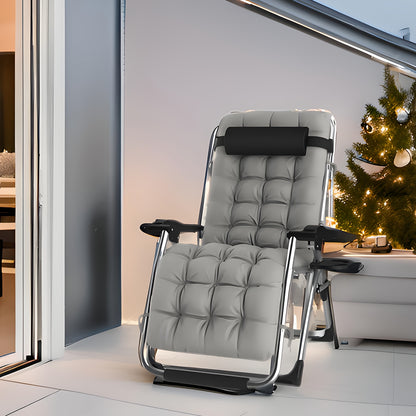 Lounge stoel – Recliner – Ligstoel – Tuinstoel – Relaxfauteuil – 65 cm breed – Lichtgewicht metalen frame – Inclusief afneembare kussen en tray – Ergonomisch ontworpen – Geschikt voor binnen en buitengebruik