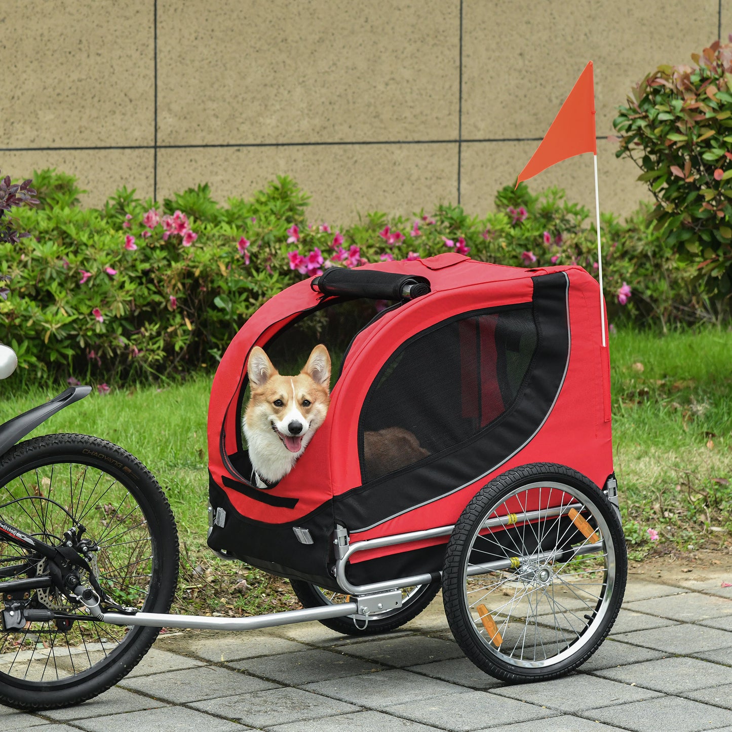 Fietskar Honden – Hondenfietskar – Hondenkar – Hondenaanhanger – Hondenbuggy – Tot 20 kg Draagvermogen – Reflectoren & Opvouwbaar Frame – Rood/Zwart
