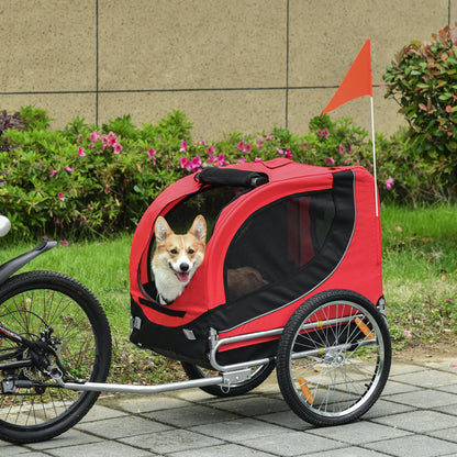 Fietskar Honden – Hondenfietskar – Hondenkar – Hondenaanhanger – Hondenbuggy – Tot 20 kg Draagvermogen – Reflectoren & Opvouwbaar Frame – Rood/Zwart