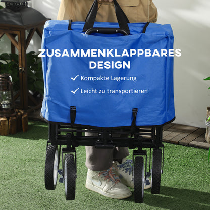 Handkar – Transportwagen – Bolderkar – Opvouwbare Kar – Trolley – Donkerblauw – Draagvermogen 68 kg – Verstelbare Handgreep en Remmen