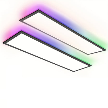 Dubbele LED Plafondlamp – LED Plafondverlichting – LED Plafondpaneel – RGB Plafondlamp – Moderne Plafonnière – 120 cm Zwart Frame – Verstelbare Kleurtemperatuur en RGB Achtergrondverlichting