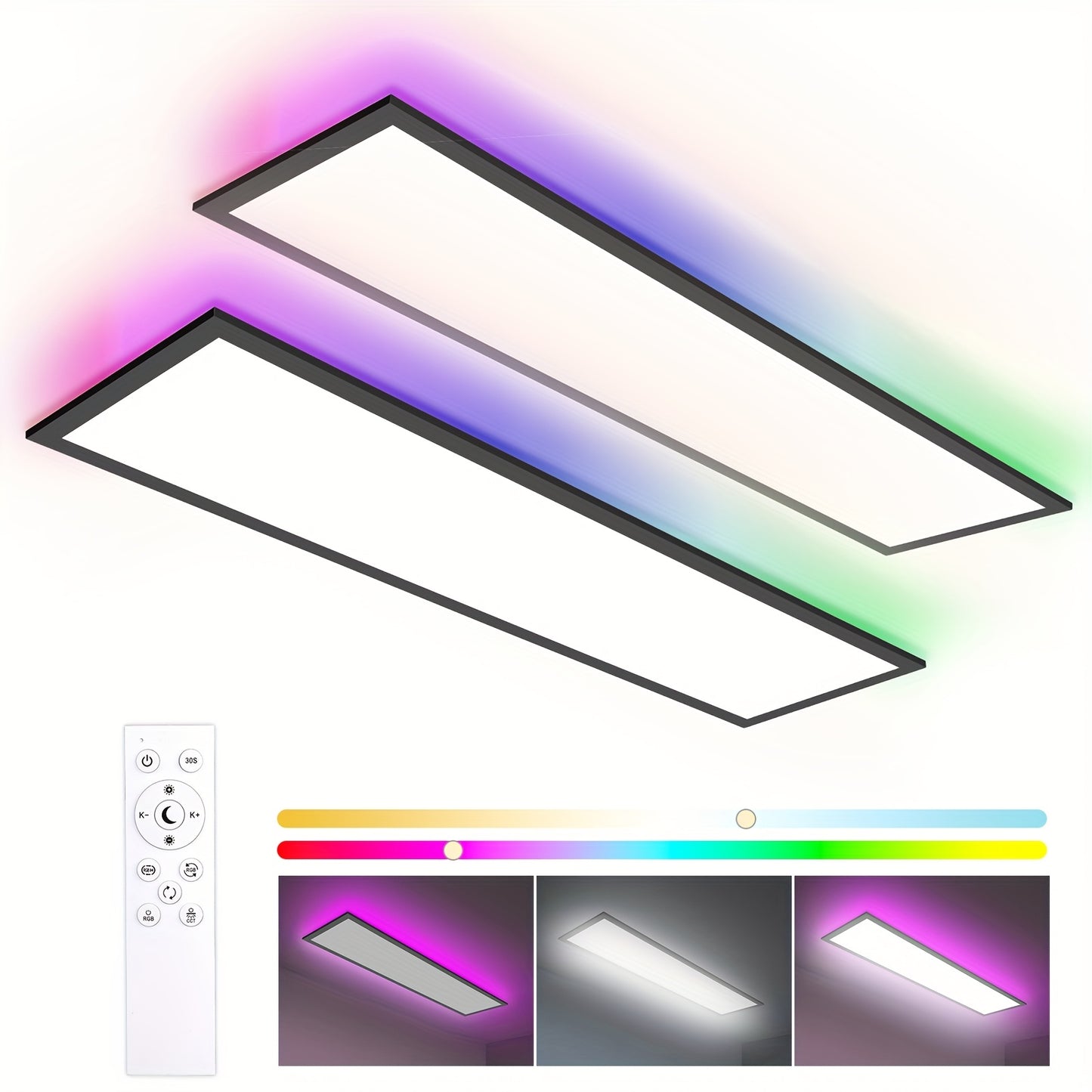 Dubbele LED Plafondlamp – LED Plafondverlichting – LED Plafondpaneel – RGB Plafondlamp – Moderne Plafonnière – 120 cm Zwart Frame – Verstelbare Kleurtemperatuur en RGB Achtergrondverlichting