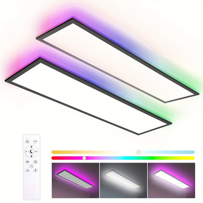 Dubbele LED Plafondlamp – LED Plafondverlichting – LED Plafondpaneel – RGB Plafondlamp – Moderne Plafonnière – 120 cm Zwart Frame – Verstelbare Kleurtemperatuur en RGB Achtergrondverlichting