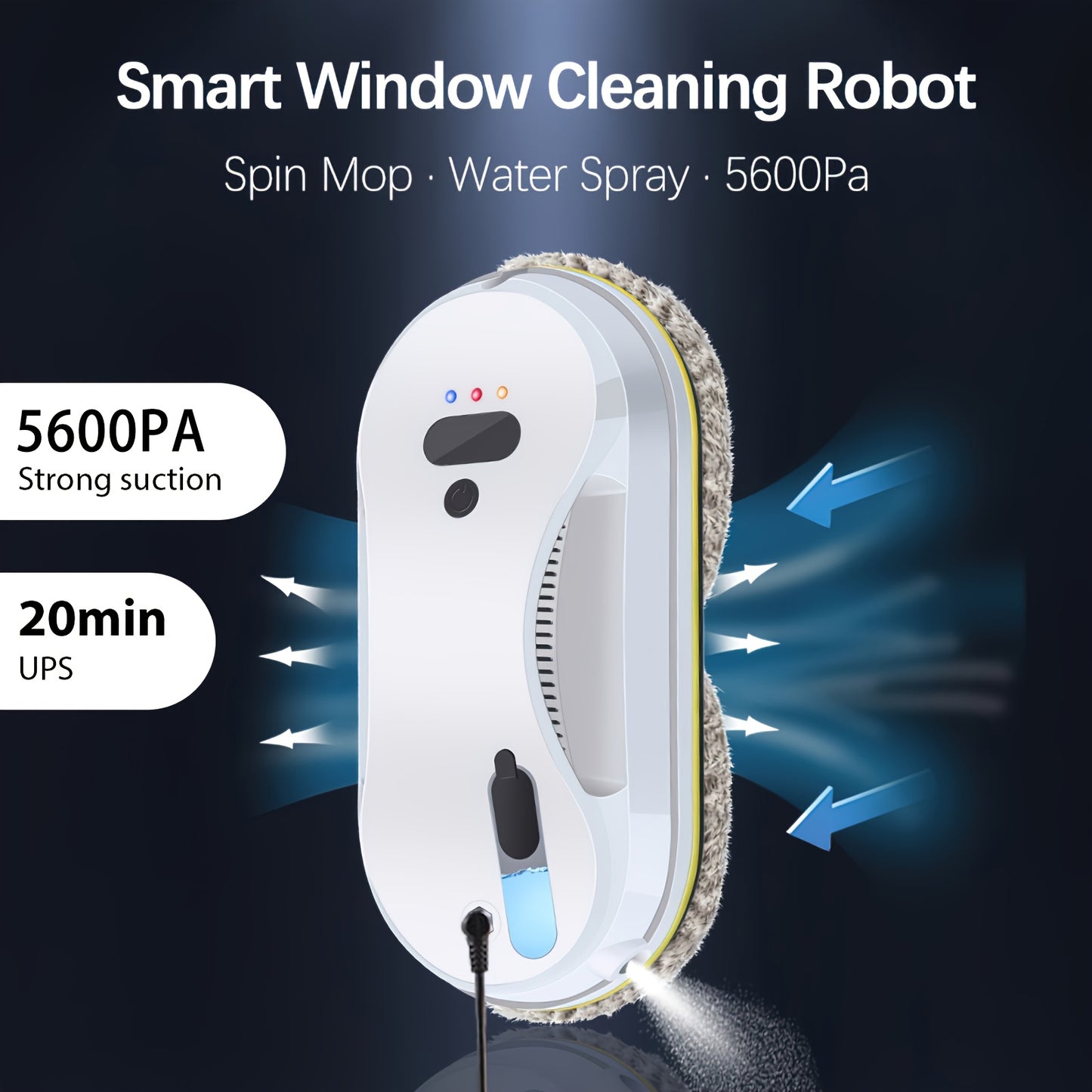 Raamrobot – Ramenreiniger – Glasreiniger – Elektrische Schoonmaker – Slimme Reinigingsrobot – 5600Pa Zuigkracht – Afstandsbediening – Streeploze Glasreiniging – Dual Water Spray