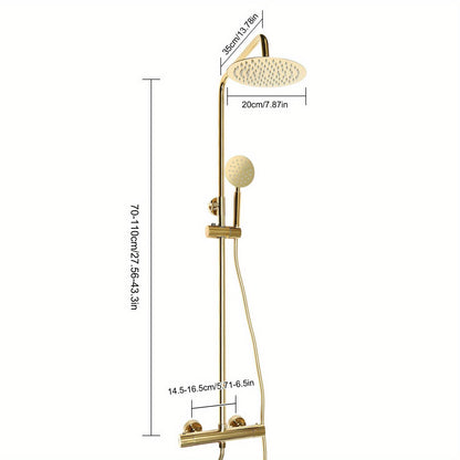 Regendouche Set – Douche Systeem – Douchekolom – Thermostaat Douche – Gouden Regendouche – 20 cm Draaibare Kop – Roestvrij Staal 304