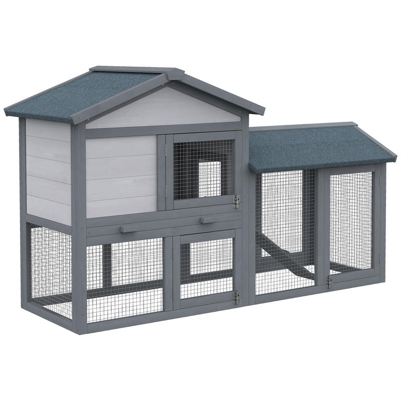 Outdoor Rabbit Hutch & Small Animal Cage with Free-Range Design, Spacious Pine Wood Construction, Ramp & Roof Access, Ventilation Mesh Walls & Predator-Proof Roof - Dark Gray 147x54x84cm for Guinea Pigs, Chinchillas, Hamsters