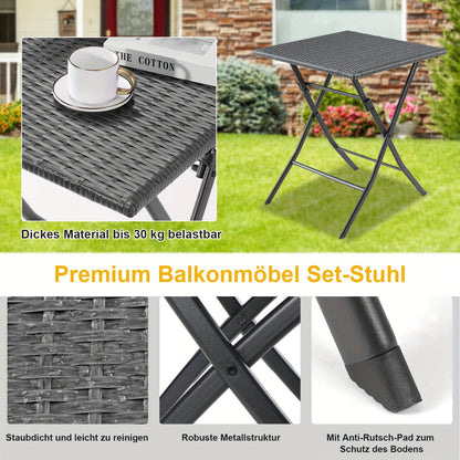 3-delige Tuinset – Balkonmeubel Set – Rattan Meubels – Vouwbare Tafel En Stoelen – Lichtgewicht En Opklapbaar – Perfect Voor Buiten, Tuin En Terras