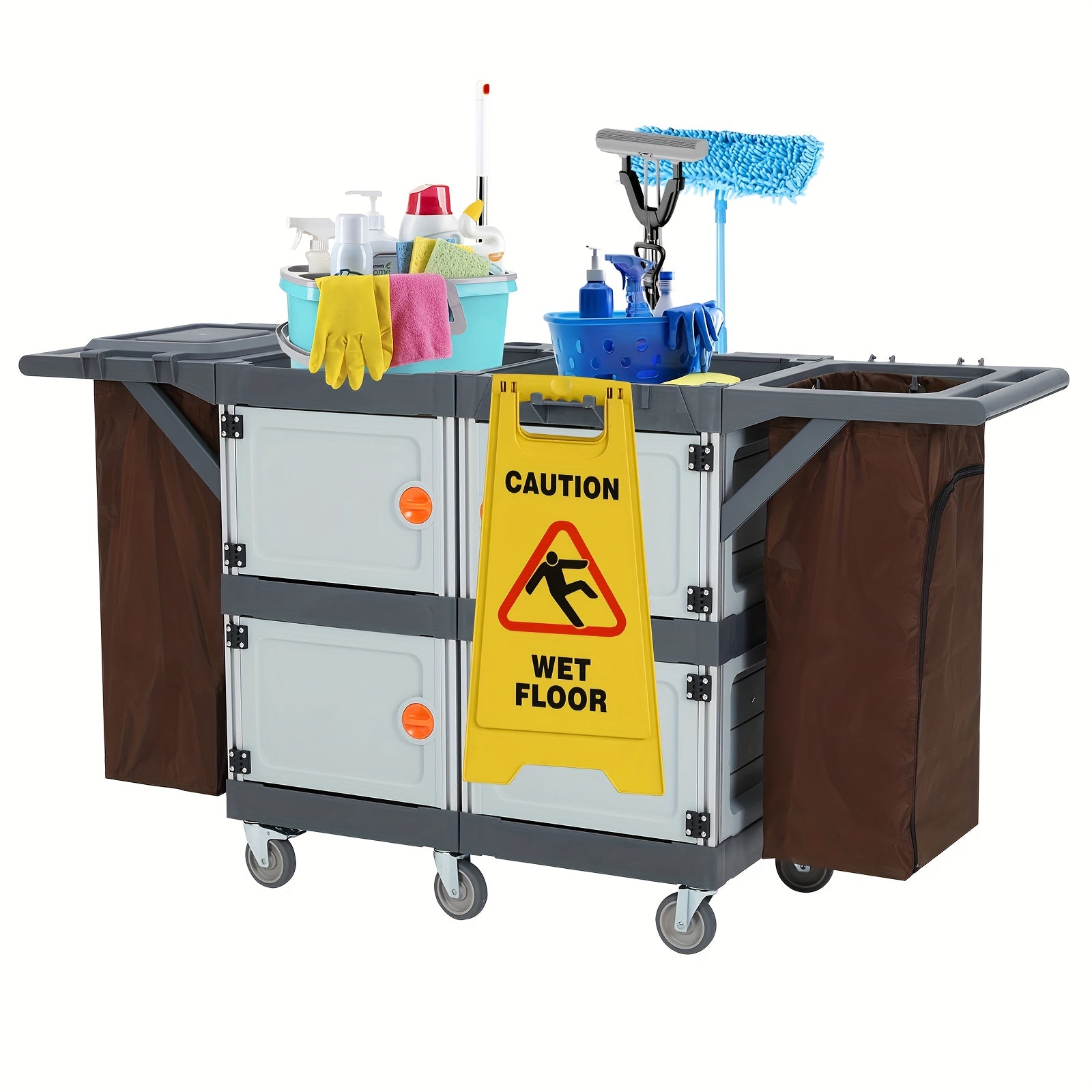 Schoonmaakwagen – Schoonmaakkar – Poetskar – Reinigingswagen – Dweilwagen – 4 Kasten – Duurzaam Kunststof – 4 Zwenkwielen - QUORE