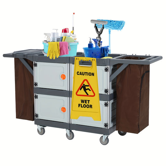 Schoonmaakwagen – Schoonmaakkar – Poetskar – Reinigingswagen – Dweilwagen – 4 Kasten – Duurzaam Kunststof – 4 Zwenkwielen - QUORE