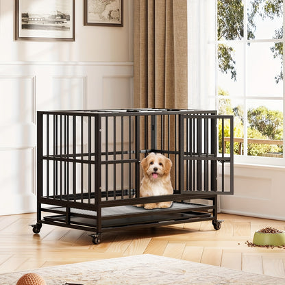 Hondenkooi – Hondenbench – Hondenkennel – Dierenkooi – Hondenhok – Met Wieltjes – Verstelbare Scheidingswand – 94x58x74 cm – Metaal – Geschikt Tot 30 kg