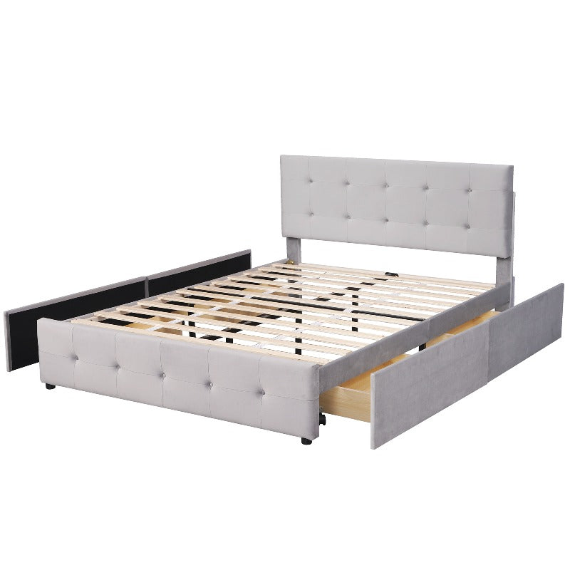 Queen Size Bed Frame – Queen Bed With Storage – Queen Platform Bed – Queen Bed Frames With Storage – High Bed Frame – Metalen Frame – 140x200 cm – Uittrekbed Met Opberglades