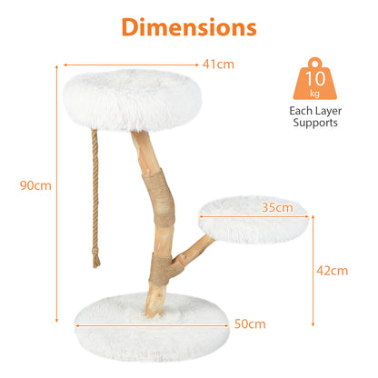 Krabpaal Hout – Krabpaal Kat – Kattenkrabpaal – Kattenpaal – Natuurlijk Perenhout – 90 cm Hoog – Zachte Pluche Zitplekken