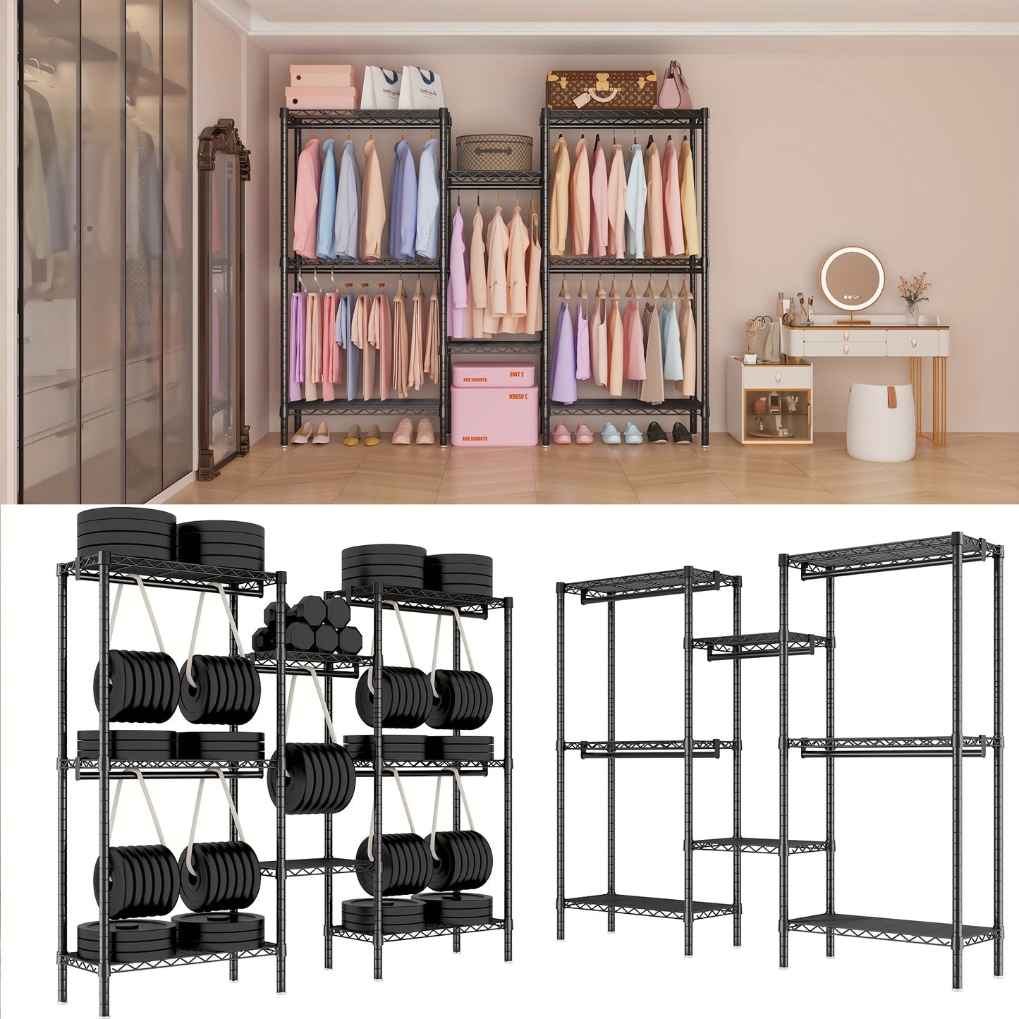 Kledingkast Organizer – Vrijstaande Kledingkast – Kledingrek – Opslagkast – Garderobekast – 22mm Stalen Frame – 408kg Draagkracht – 8 Verstelbare Planken – 5 Hangstangen