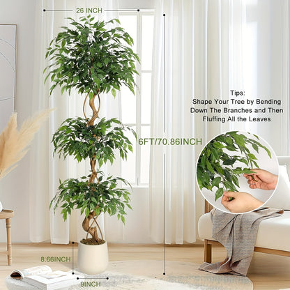 Kunstficus – Kunstplant – Kunstboom – Nepplant – Sierplant – 180 cm Hoog – Witte Carrara Keramische Pot