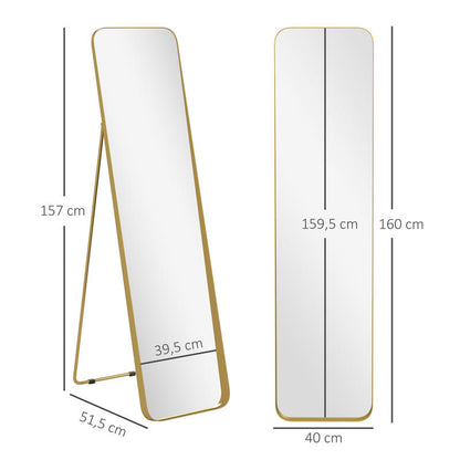 Full-Length Standing Mirror with Folding Frame - Freestanding or Wall-Mounted Large Floor Mirror with Sturdy Metal Frame & MDF Construction, Golden Finish, Space-Saving Vertical Design for Living Room, Dressing Room, Bedroom