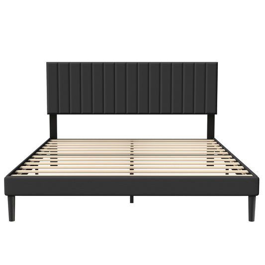 Bed Frame Guest Bed Metal Bed with Flannel Headboard & 12 Slatted Frame & Sponge Edging Modern Bed Frame Maximum Load Capacity 300 KG, for Bedroom Guest Room