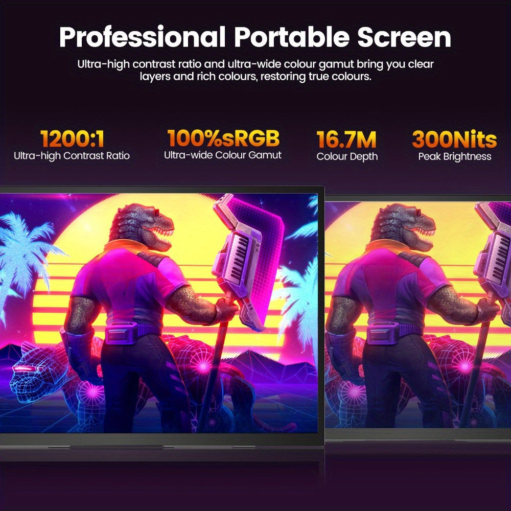 Gaming Monitor – Portable Scherm – Extern Display – Tweede Scherm – Compact Monitor – 18,5 Inch – 120Hz Verversingssnelheid – Full HD 1080p – USB-C & HDMI Aansluiting – Ingebouwde Speakers – VESA Montage – Mat Scherm