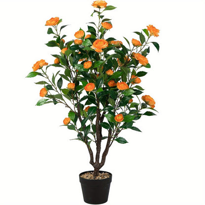 Kunstmatige Camellia Boom – Nepplant – Kunstplant – Camellia Plant – Faux Bloeiende Plant – Gele Bloemen – Levensechte Takken – Onderhoudsvrij – 102 cm Hoog