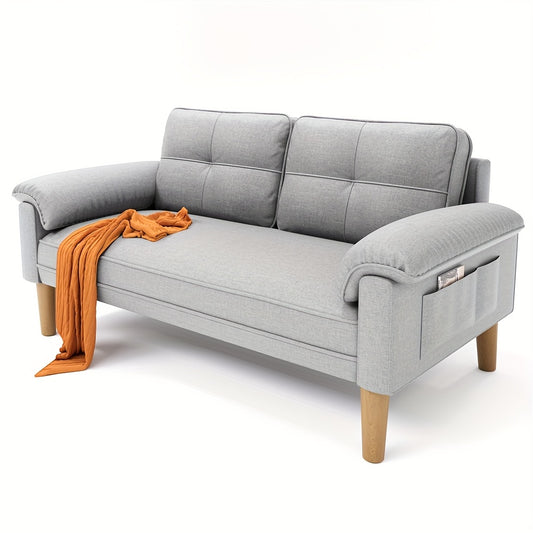 2-Zitsbank – Tweezitsbank – Sofa – Loveseat – Bankstel – Lichtgrijs – Compact en Comfortabel – Zijvak en Dikke Kussens
