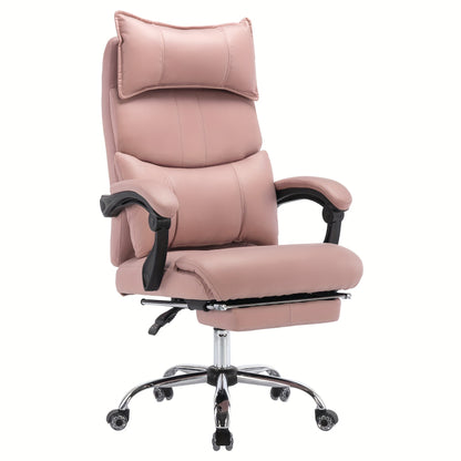 Ergonomische Lounge Stoel – Gaming Stoel – Bureaustoel – Kaptafelstoel – Draaistoel – Verstelbare Lendensteun – Metalen Frame – PU-Leder – Hoogteverstelbaar – Roze