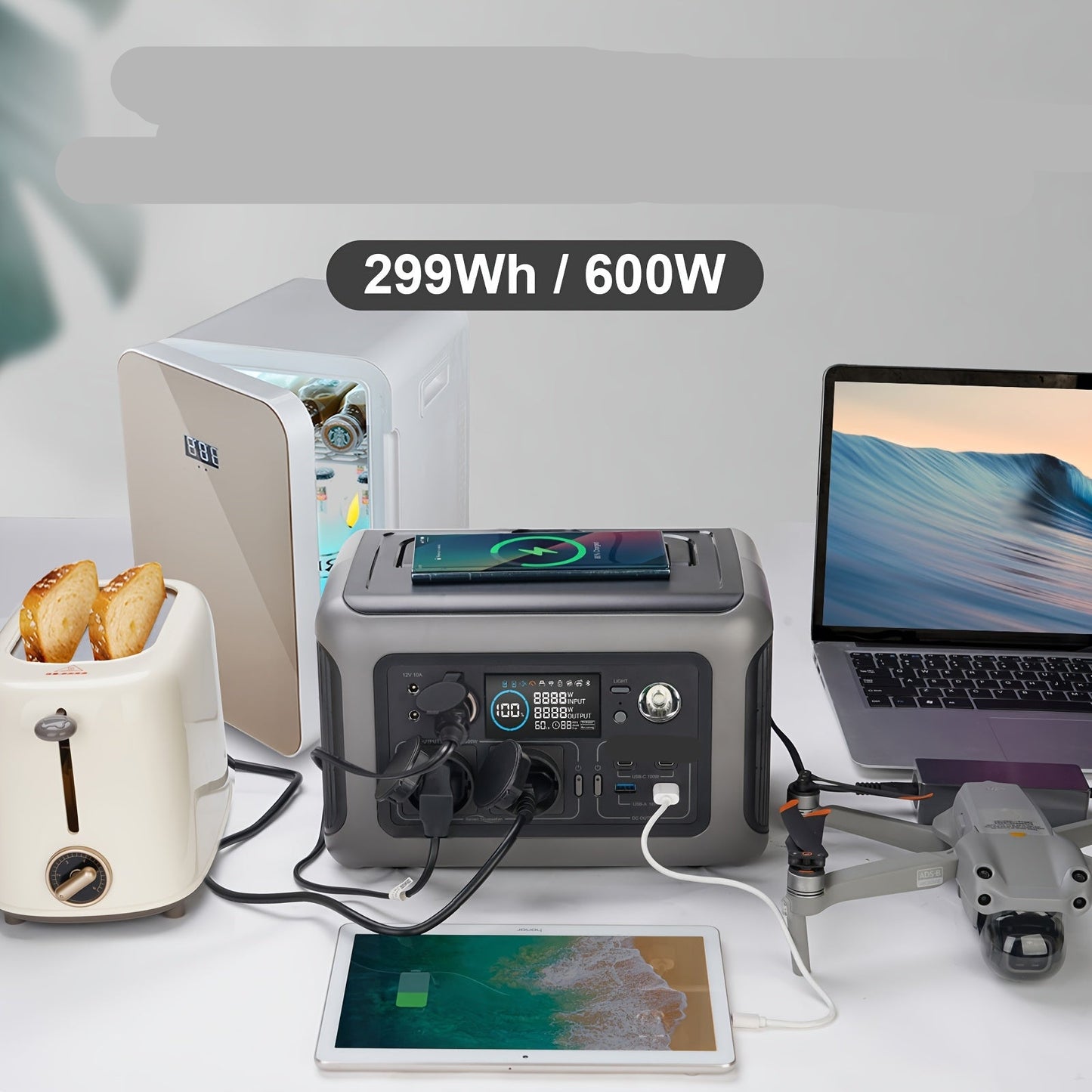 Draagbare Powerstation – Zonnegenerator – Noodstroomvoorziening – Campingaccu – 299Wh Capaciteit – 100W Zonnepaneel – Snelladen Binnen 1 Uur