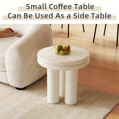 Salontafel – Theetafel – Bijzettafel – Koffietafel – Leestafel – Set Van 2 – Melkachtig Wit – Dubbel Laags Rond Tafelblad