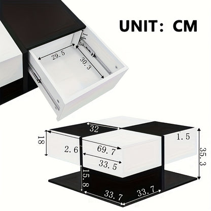Salontafel – Koffietafel – Tafel – Woonkamertafel – Bijzettafel – Modern Zwart-Wit – 2 Soft-Close Lades – 70x70x35,5 cm – Bamboe Frame – Eenvoudige Montage