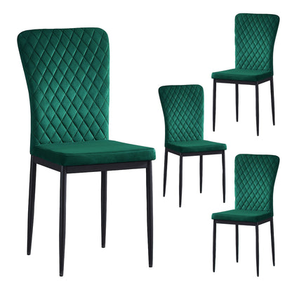 Eetkamerstoelen – Stoelen – Dinertoelen – Zwarte Metalen Stoelen – Velvet Kunstleer – Comfortabel Zitten – Ergonomische Hoge Rugleuning – Set Groen 4 of 6 Stuks