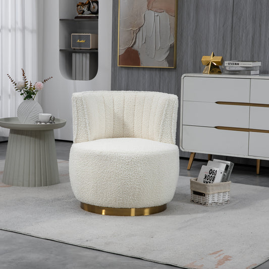 Draaifauteuil – Woonkamerstoel – Loungefauteuil – Schommelstoel – Zitzak – 360° Draaibaar – Teddy Velvet – Comfortabele Rugleuning – Stevige Solide Constructie – Wit