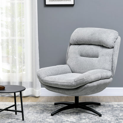 Draaifauteuil – Draaistoel – Relaxstoel – Fauteuil – Stoel – 360 Graden Draaibaar – Chenille Stof Grijs – Met Zwarte Stalen Poten – Geïntegreerde Armleuningen – Ergonomisch Comfort