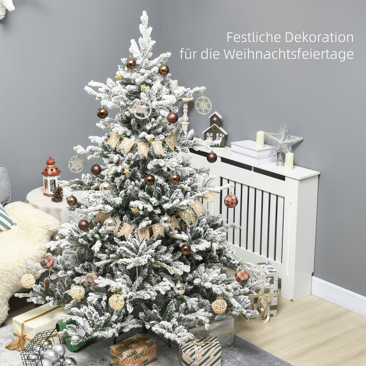 Kunstkerstboom – Nepspar – Decoratieve Kerstboom – Winterboom – Sneeuwdecoratie – 1,80 Meter Hoog – Realistische Takken Met Dennenappels