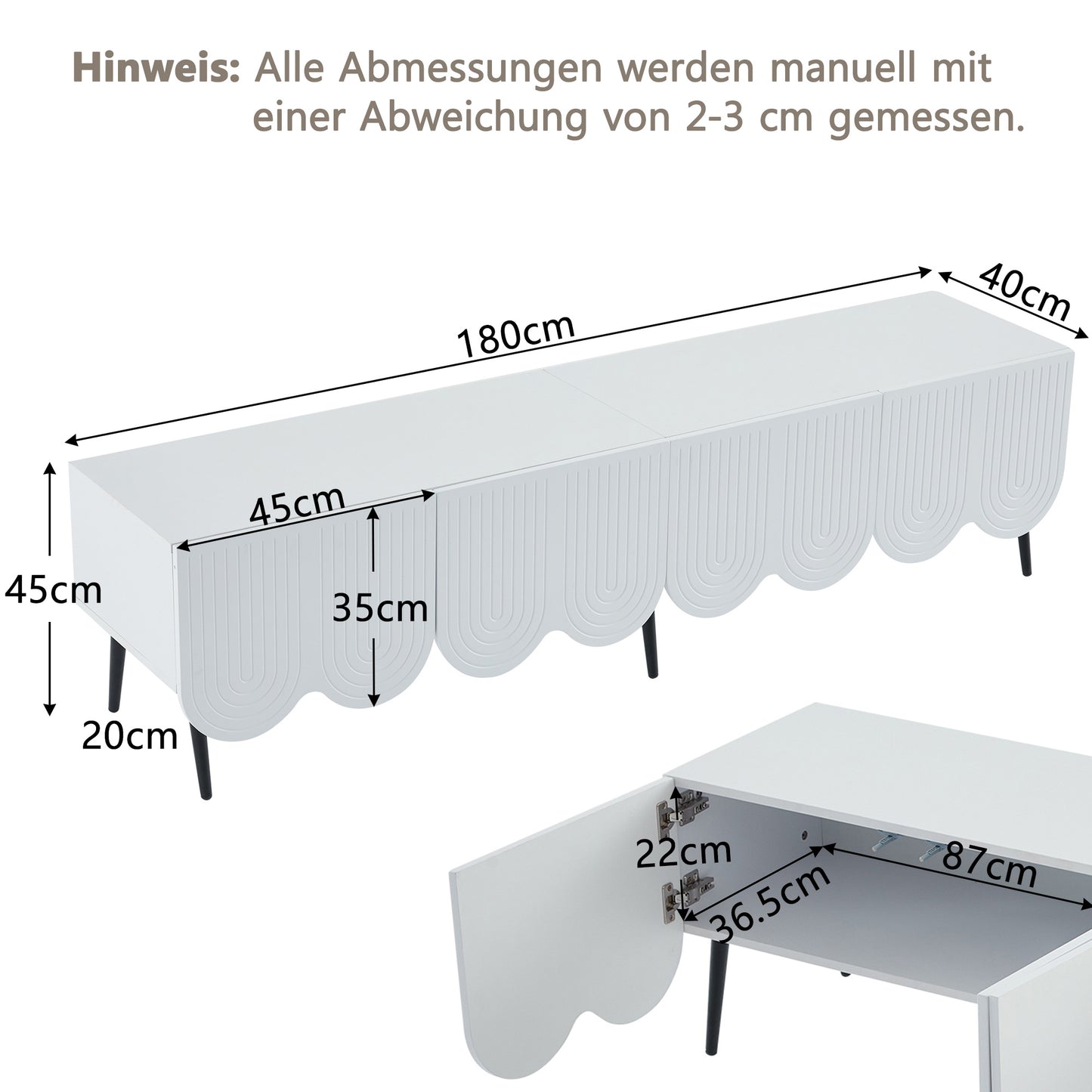 TV-Meubel – TV-Kast – Lowboard – Mediameubel – Dressoir – Modern Design – Soft-Close Deuren – Geschikt voor Tv’s Tot 80 Inch – Mat Wit Met Golvend Deurpatroon