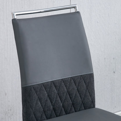 2pcs Modern Dining Chair Set - High Back Upholstered Side Chairs with Cross Stripe Backrest, PU Faux Leather & Linen Fabric, Metal Frame, Gray, Contemporary Style, Dining Room, Kitchen, Guest Office Chair, Dining Room Chairs,