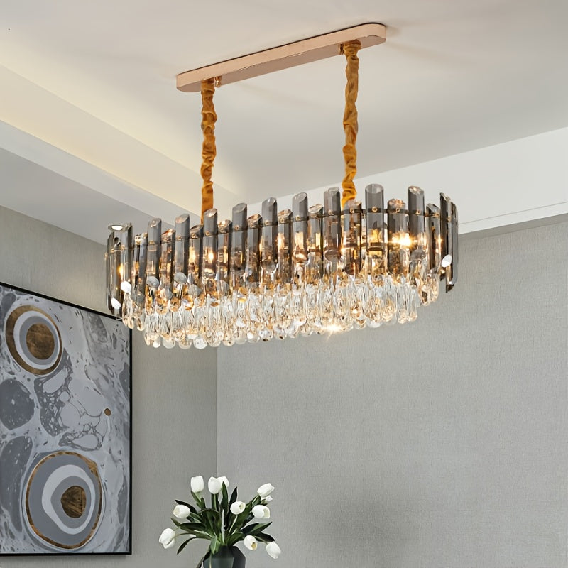 Kristallen Hanglamp – Kristallen Kroonluchter – Design Plafondlamp – Sfeerverlichting – Moderne LED Lamp – Verstelbare Ketting – Gouden Glasmateriaal