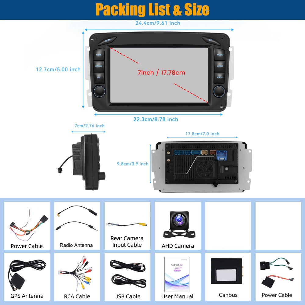 Android Autoradio – Multimedia Systeem – Inbouwradio – Car Entertainment – Dashboard Display – 7 Inch HD Touchscreen – Android 15 OS 8-core CPU – Wireless CarPlay & Android Auto