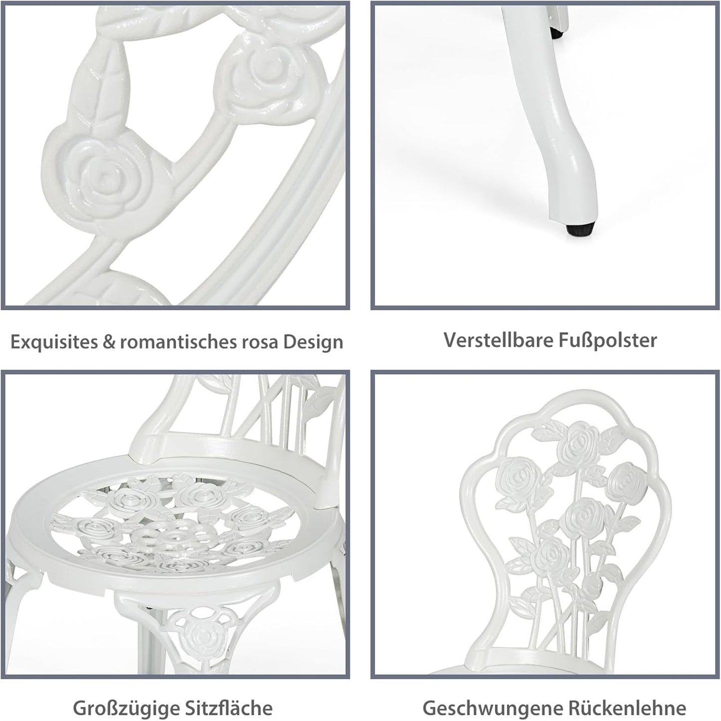 Tuinmeubelset – Balkonset – Bistroset – Terrasmeubilair – Tuinset – Wit – Aluminium Gietijzer – Weerbestendig & Inclusief Parasolgat