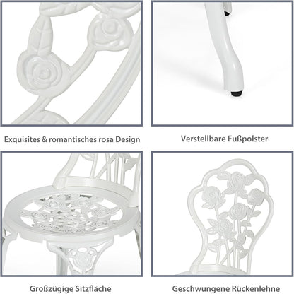 Tuinmeubelset – Balkonset – Bistroset – Terrasmeubilair – Tuinset – Wit – Aluminium Gietijzer – Weerbestendig & Inclusief Parasolgat