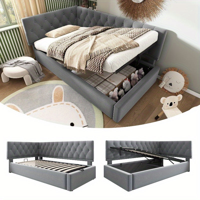 Bedbank – Slaapbank – Sofa Bed – Daybed – Bedbankje – Fluwelen Bekleding – Hydraulisch Opbergvak – Lattenbodem – 90x200 cm – Compact & Multifunctioneel