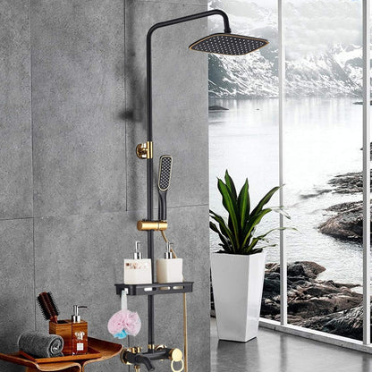Goodslinesshop 3-Function Bathroom Shower Set Shower Arm Regenerative Shower Hand Shower Shower System Black Bathroom Water Tap Rain Shower Head Set Mounted on the Wall with Soap Holder High-Quality Black Golden