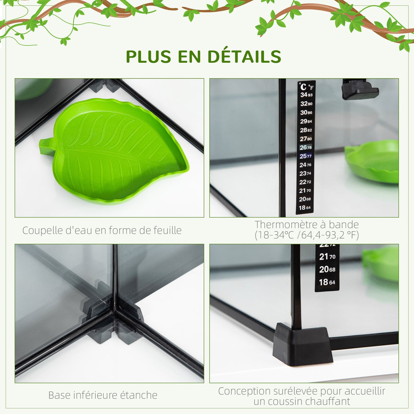 Terrarium – Reptilienbox – Faunarium – Vivarium – Habitat – Gehard Glas – Metalen Gaas Ventilatie – 50x30x35 cm – Schuifdeksel Transparant