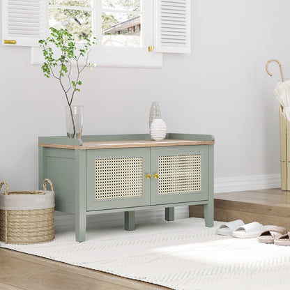 Schoenenbank – Schoenenkast – Opbergbank – Schoenenrek – Halmeubel – Groen Rattan Design – Ruime Opbergruimte – Draagkracht 100 kg