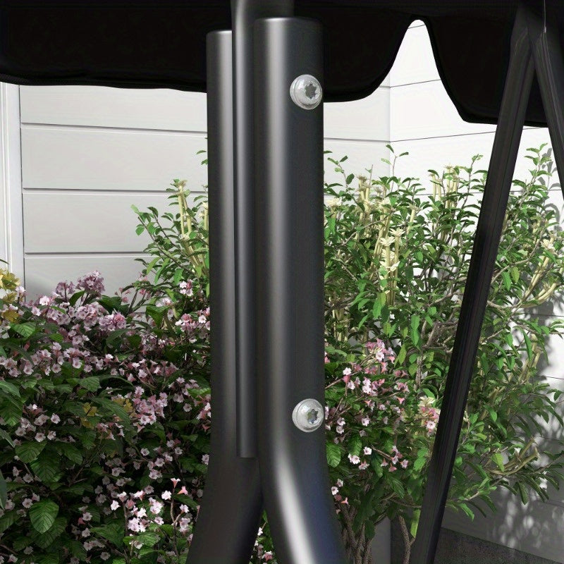 3-zits Tuinschommel – Tuinbank Schommelstoel – Buitenbank Schommel – Terrasschommel – Tuinmeubel Schommel – Verstelbaar Dak – Stabilisator Stalen Frame – Zwart – 172x110x153 cm