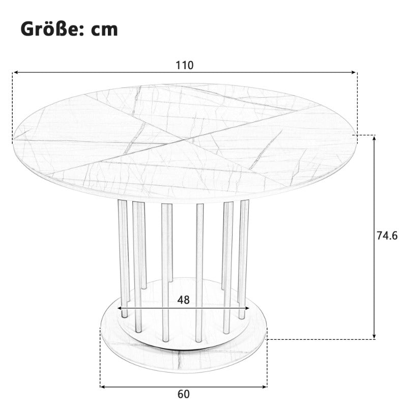 Ronde Eettafel – Ronde Tafel – Eetkamertafel – Keukentafel – Kleine Tafel – Marmerlook Blad – Stevig Metalen Frame – 100 cm Diameter – 4-6 Personen