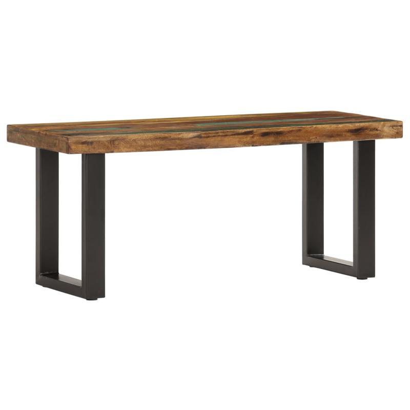 Bankje – Zitbank – Bank – Houten Bankje – Halbankje – Massief Gerecycled Hout – Stalen Onderstel – 110 Cm Breed – Duurzaam En Stevig