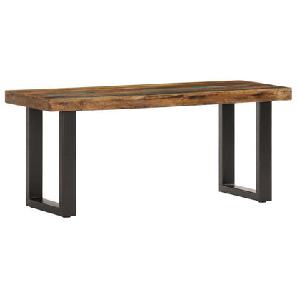 Bankje – Zitbank – Bank – Houten Bankje – Halbankje – Massief Gerecycled Hout – Stalen Onderstel – 110 Cm Breed – Duurzaam En Stevig